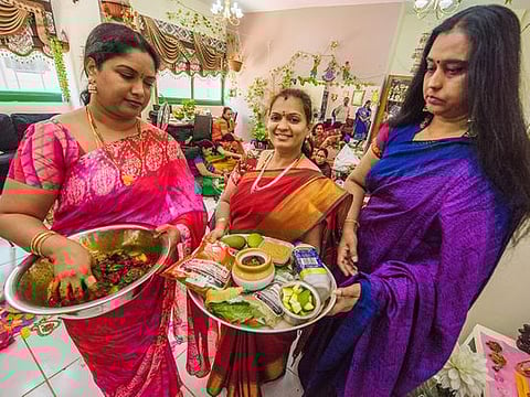 Women in the process of making world famous Andhra mango pickles.