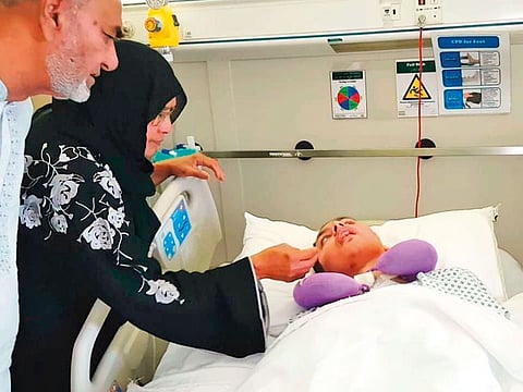 Abtahi’s maternal grandparents visiting him in hospital. They travelled to the UAE to see their grandson since the Siddique family has been unable to Bangladesh for two years.