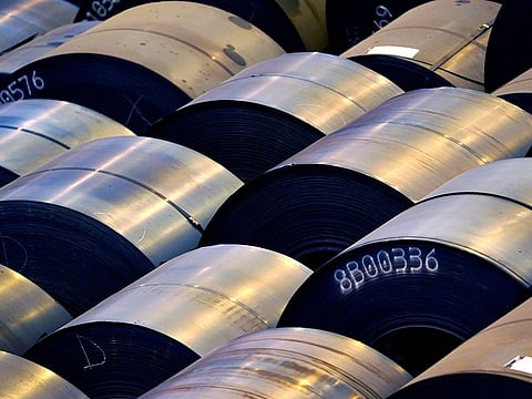 Steel rolls are lined up at the ArcelorMittal steel plant in Sestao, Spain.