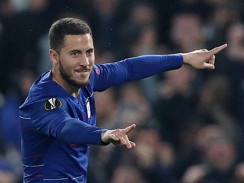 Chelsea's Eden Hazard celebrates after winning penalty the shootout.