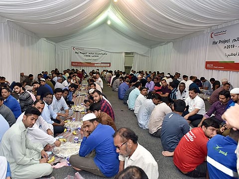 A Ramadan tent set up by the Emirates Red Crescent in the Abu Dhabi.