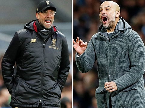 Liverpool manager Juergen Klopp and Manchester City manager Pep Guardiola. 