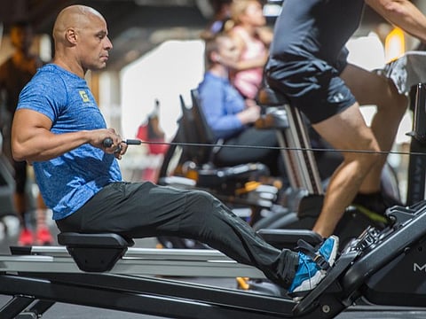 Jason Young demonstrates the 'RAW' exercise for Ramadan fitness at the Gymnation, Dubai. 
