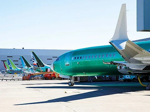 A Boeing 737 MAX 8 plane at the Boeing plant in Renton, Washington.  A former Boeing Co. pilot was charged with deceiving US aviation regulators in the first prosecution related to two fatal 737 Max accidents.