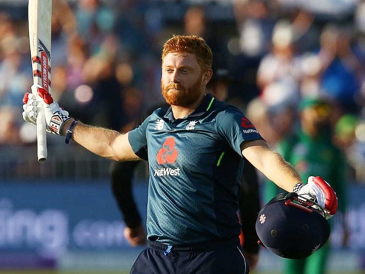 England's Jonny Bairstow celebrates his century