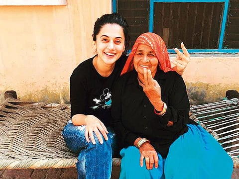 Taapsee Pannu with Chandro Tomar at her house in Johri village.