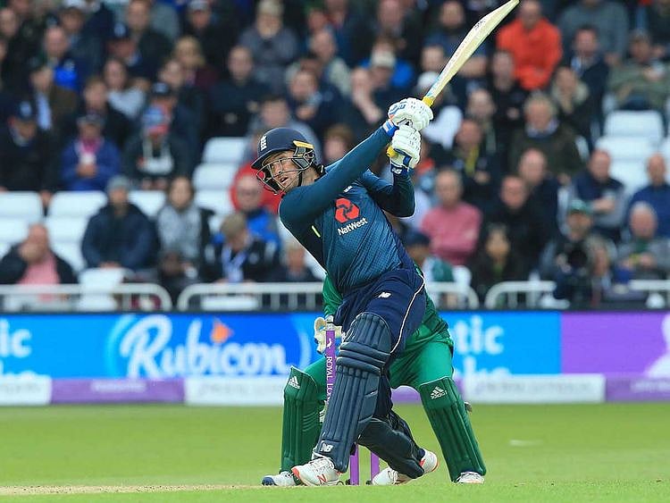 England's Jason Roy plays a shot