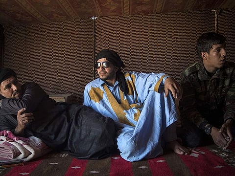 Nomadic herders rest in a tent in the southern Moroccan Tiznit province in the region of Souss-Massa