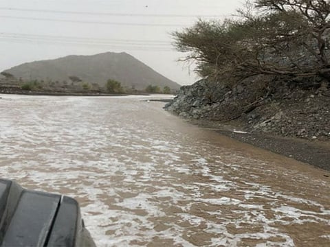 Rain water submerges an area in Oman.
