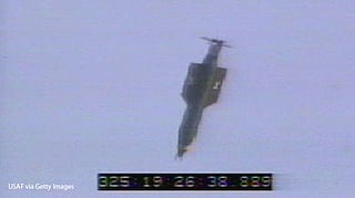 In this US Air Force handout, a GBU-43/B bomb, or Massive Ordnance Air Blast (MOAB) bomb, is launched November 21, 2003 at Eglin Air Force Base, Florida. 