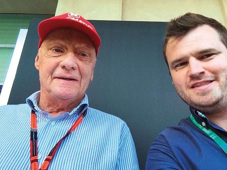 Niki Lauda with the writer during the 2015 Abu Dhabi Grand Prix.