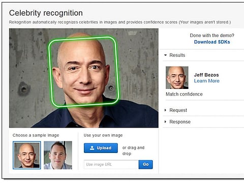 An image provided by Amazon shows on the company's website how its Rekognition software works.