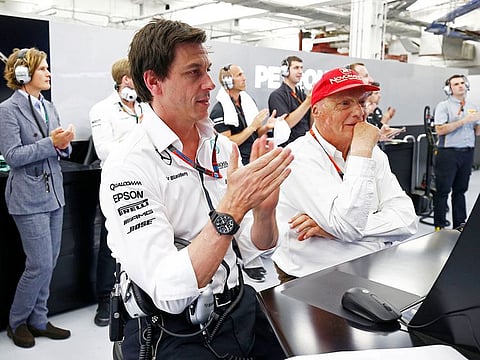 Mercedes Executive Director Toto Wolff and Mercedes Non-Executive Chairman Niki Lauda.