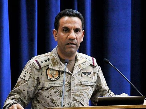 Turki Al Maliki, spokesman of the Saudi-led coalition giving a press conference.