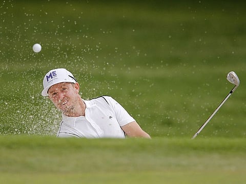 Jonas Blixt of Sweden plays a shot from a bunker on the eighth hole during the second round of the Charles Schwab Challenge at Colonial Country Club on May 24, 2019 in Fort Worth, Texas.
