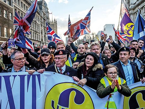  Brexit supporters demonstrate in London, Dec. 9, 2018.