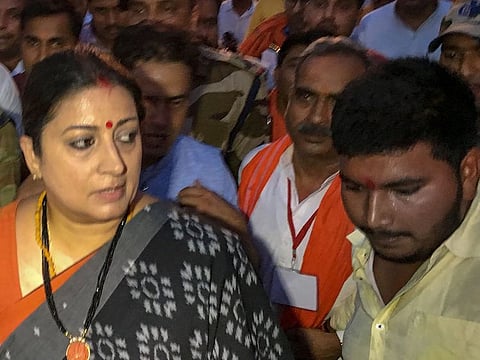  Union minister and BJP candidate from Amethi seat Smriti Irani at a counting centre for the 2019 Lok Sabha elections, in Amethi, Thursday, May 23, 2019. 