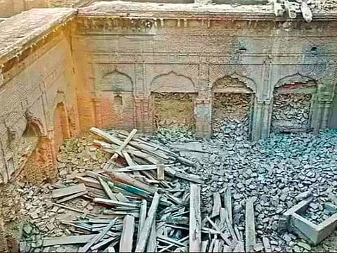 Historical Guru Nanak palace' partially demolished by locals in Narowal,  Pakistan. 