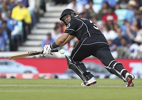 Ross Taylor bats during the Cricket World Cup warm up match between India and New Zealand at The Oval in London, on Saturday.