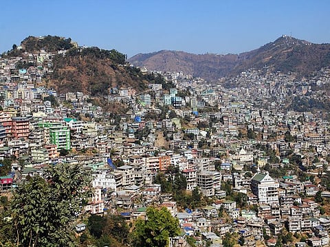 An aerial view Aizawl city in Mizoram. 