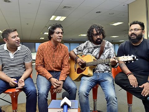 Park Street Band members at the Gulf News office. From left: Mitin Chakraborty, Ishan SenSarma, Rohit Gupta and Cmith Sarkar.