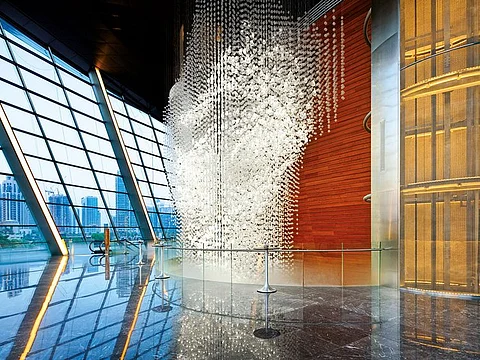Lasvit’s eye catching installations take pride of place in public spaces such as the Dubai Opera (in picture) as well as in private residences within the emirate