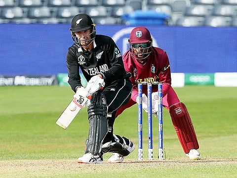 New Zealand's Tom Blundell hits out during the ICC Cricket World Cup Warm up match between New Zealand and the West Indies at the Bristol County Ground, Bristol, England, Tuesday, May 28, 2019.