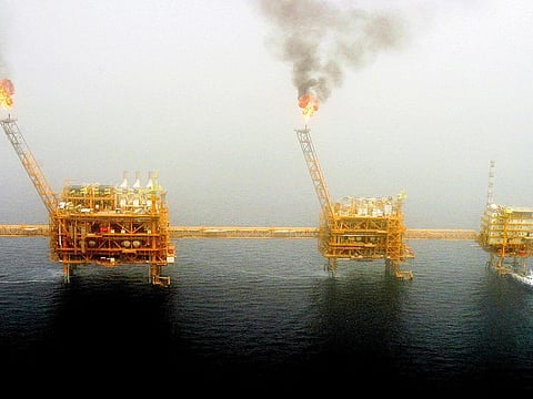 An oil production platform at the Soroush oilfields, south of Tehran. The US had previously granted waivers, known as significant reduction exceptions, to eight governments.