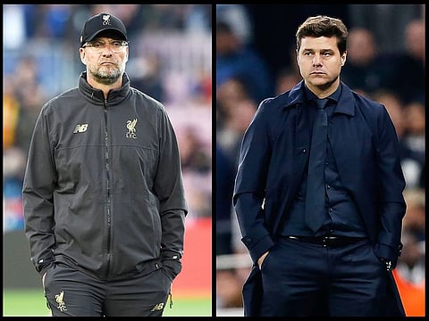 Liverpool's German coach Jurgen Klopp (left) and Tottenham Hotspur's Argentinian coach Mauricio Pochettino. 