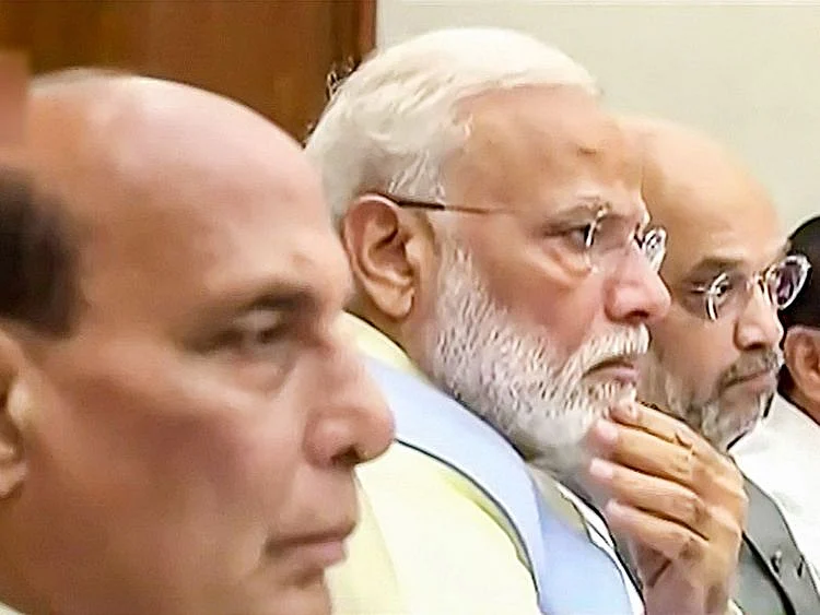 Prime Minister Narendra Modi with Union Ministers Rajnath Singh