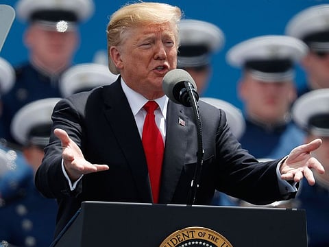 President Donald Trump speaks at the US Air Force Academy graduation Thursday, May 30, 2019 at Air Force Academy, Colorado.