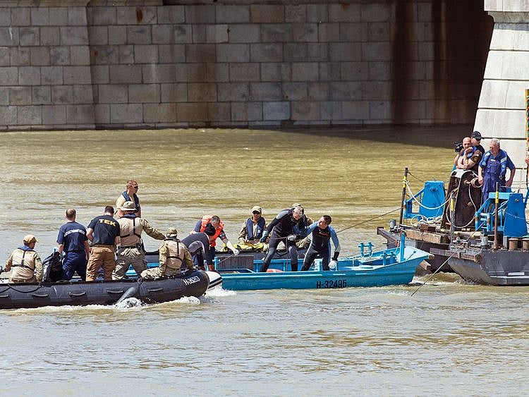 A rescue crew works on the Danube river