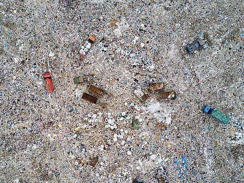 An aerial view taken on April 23, 2019 shows Moscow region's Timokhovo solid waste landfill.