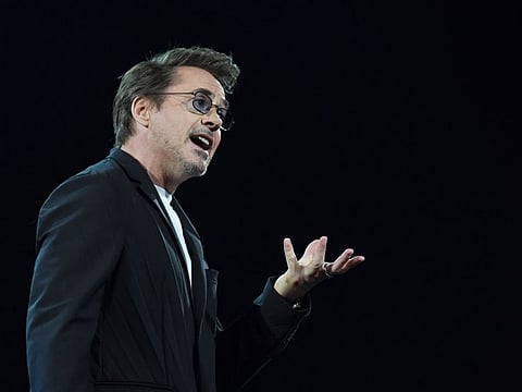 Actor Robert Downey Jr. addresses the audience during the Amazon Re:MARS conference on robotics and artificial intelligence at the Aria Hotel in Las Vegas, Nevada on June 4, 2019.      / AFP / Mark RALSTON