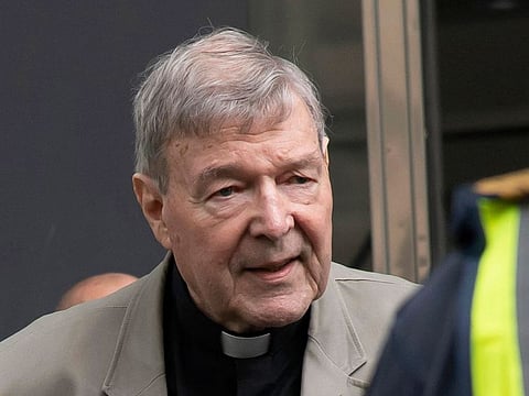  In this Feb. 26, 2019, file photo, Cardinal George Pell arrives at the County Court in Melbourne, Australia. 