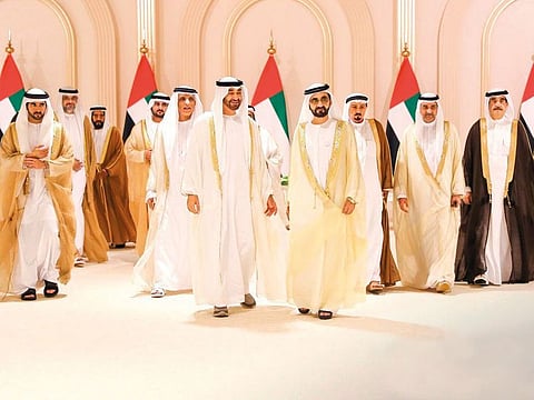 Shaikh Mohammad Bin Rashid, Shaikh Mohammad Bin Zayed, Shaikh Hamdan, Shaikh Maktoum, Shaikh Ahmad along with Rulers and Crown Princes