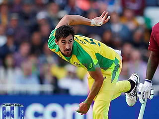 Australia's Mitchell Starc in action during their match with West Indies on June 6, 2019  