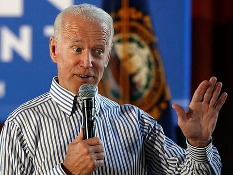 Former vice president and Democratic presidential candidate Joe Biden speaks during a campaign event in Berlin, New Hampshire.