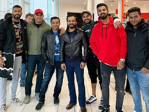 Cricketer Kedar Jadhav shared a photograph of the "Bharat team" - M.S. Dhoni, Hardik Pandya, Shikhar Dhawan and K.L. Rahul.