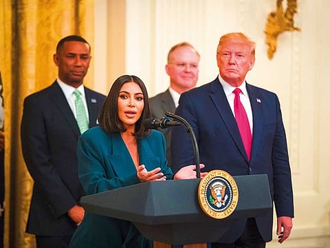 Reality star and activist Kim Kardashian West at the White House alongside US President Donald Trump.