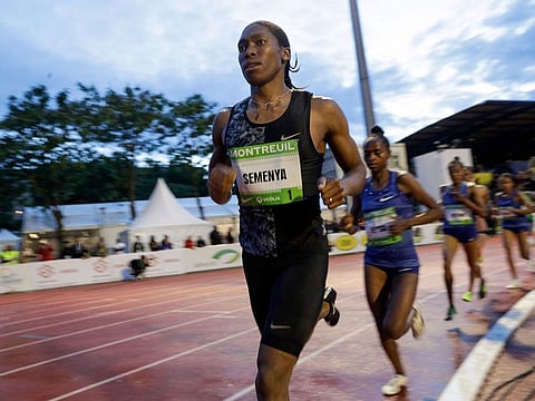 South African Caster Semenya competes during the women's 2000m race during the France's LNA (athletics national association) Pro Athle Tour meeting on June 11, 2019 at the Jean-Delbert stadium in Montreuil, a Paris neighbouring suburb.