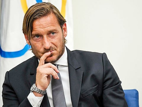 Francesco Totti speaks during a press conference in Rome, Monday, June 17, 2019. 