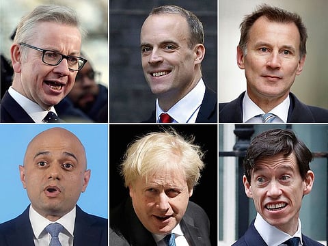 Top from left: Michael Gove, Dominic Raab, Jeremy Hunt, and bottom from left: Sajid Javid, Boris Johnson, Rory Stewart. 