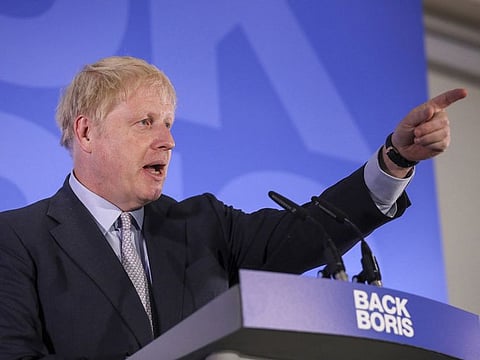 Boris Johnson, former U.K. foreign secretary, gestures during the launch of his campaign to become the next leader of the U.K. Conservative party in London.