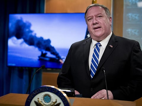 Secretary of State Mike Pompeo speaks during a media availability, at the State Department, Thursday, June 13, 2019, in Washington. 