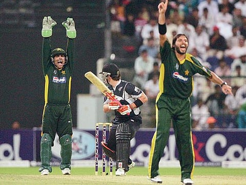 Pakistan team, seen in action against New Zealand in Abu Dhabi last month, will be back to get some valuable match practice before their title defence in Twenty-20 World Cup. 