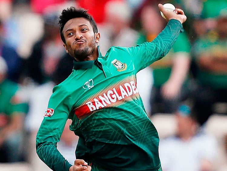 Bangladesh's Shakib Al Hasan delivers a ball