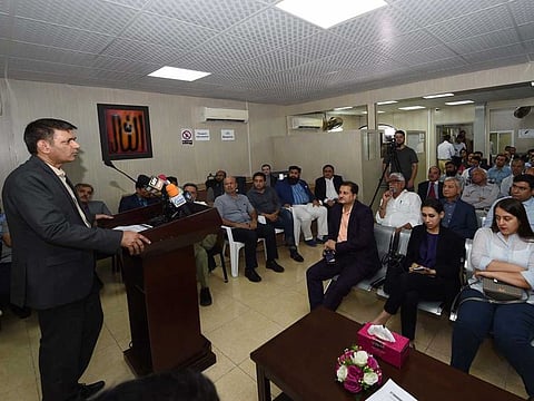 Dr Mohammad Ashfaq, Director General International Taxation FBR Pakistan, briefing Pakistani community members at the Pakistan Consulate General in Dubai about tax amnesty scheme.
