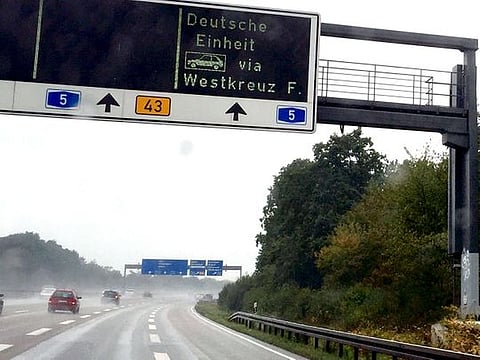 Traffic on an autobahn (motorway) near Frankfurt, Germany.