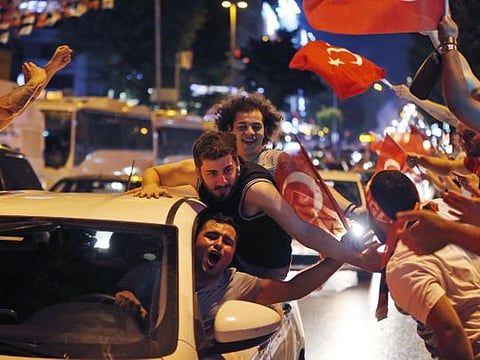Supporters of Ekrem Imamoglu, the candidate of the secular opposition Republican People's Party, CHP, celebrate in central Istanbul, on June 23, 2019. 